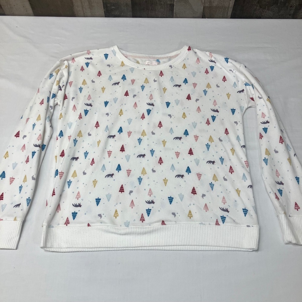 LC Lauren Conrad Intimates White Winter Tree Fox Rabbit Sweater Petite PM PJ Top